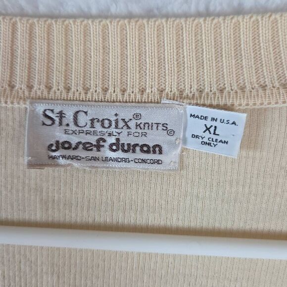St. Croix Knits Men's Button Front V-neck Ribbed Trim Cardigan Sweater Cream XL - Picture 3 of 6